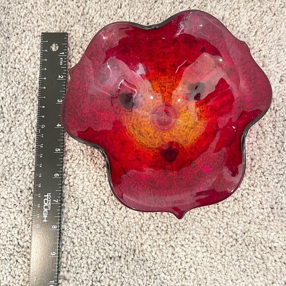 Vintage Fenton Bowl Red 7inches Footed Ruby Amberina Rare - Picture 10 of 11